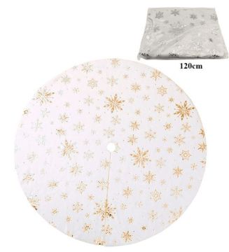 COPRIALBERO PELOSO BIANCO CON DISEGNO FIOCCHI DI NEVE ORO D. 120CM