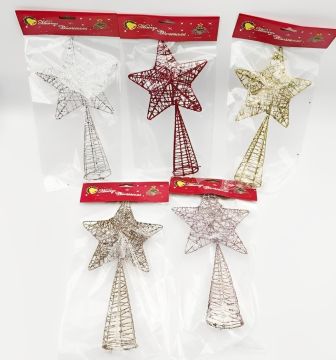 PUNTALE A FORMA DI STELLA TRAFORATO CON GLITTER H. 24CM ASSORTITO