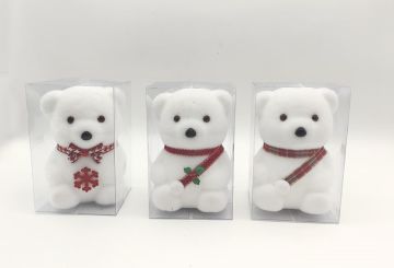 ORSO BIANCO FLOCCATO DA APPENDERE CON LUCE E SCIARPA ROSSA H. 16CM ASS.