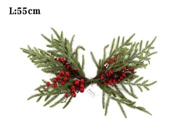 DIETROPORTA CON AGHI DI PINO VERDI E BACCHE ROSSE 55CM