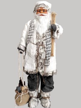BABBO NATALE SCIATORE CON VESTITO BIANCO H. 120CM