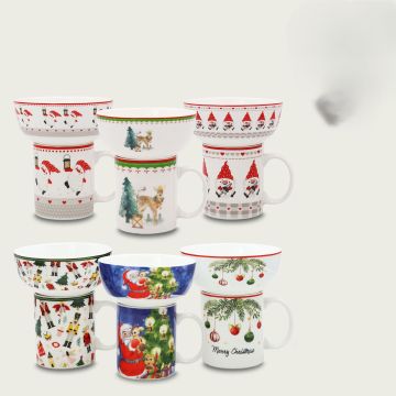 SET TAZZA+ CIOTOLA IN CERAMICA DECORO NATALIZIO ASSORTITO