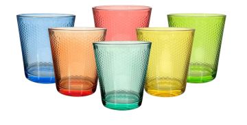 SET 6 BICCHIERI TUMBLER DA ACQUA LINEA PARTY IN VETRO COLORATO 350ML 