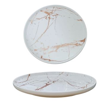 PIATTO PIANO IN PORCELLANA LINEA MARBLE WHITE DIAM. 26CM BIANCO EFFETTO MARMO