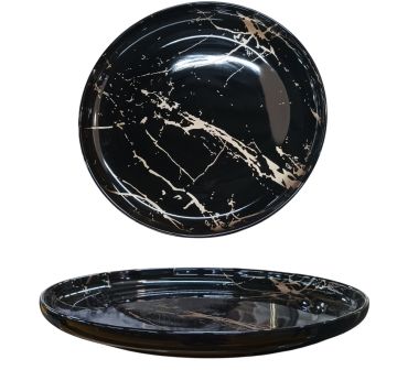 PIATTO PIANO IN PORCELLANA LINA MARBLE BLACK DIAM. 26CM NERO EFFETTO MARMO