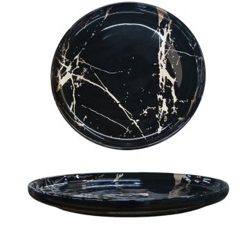 PIATTO FRUTTA IN PORCELLANA LINEA MARBLE BLACK DIAM. 20CM NERO EFFETTO MARMO