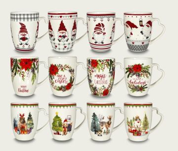TAZZA MUG 340ML IN CERAMICA D 8CM H 10CM DECORO NATALIZIO ASSORTITO