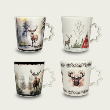 TAZZONE MUG IN CERAMICA DECORO NATALIZIO RENNA ASSORTITO