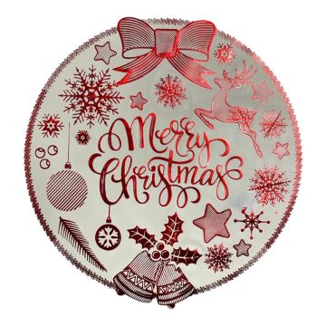TOVAGLIETTA ROTONDA IN PLASTICA CON DECORO MERRY CHRISTMAS DIAM.38 CM BIANCO/ROSSO