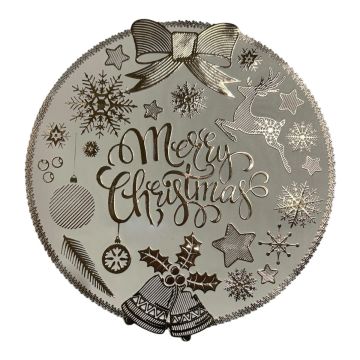 TOVAGLIETTA ROTONDA IN PLASTICA CON DECORO MERRY CHRISTMAS DIAM.38 CM CHAMPAGNE