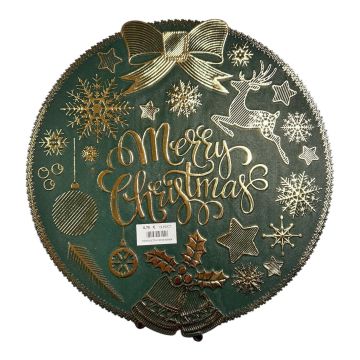 TOVAGLIETTA NATALIZIA MERRY CHRISTMAS VERDE/ORO D 38CM