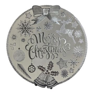 TOVAGLIETTA ROTONDA IN PLASTICA CON DECORO MERRY CHRISTMAS DIAM.38 CM BIANCO/ARGENTO