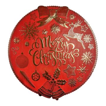 TOVAGLIETTA ROTONDA IN PLASTICA CON DECORO MERRY CHRISTMAS DIAM.38 CM ROSSO/ORO