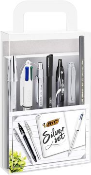 BIC SILVER SET QUADERNO/3 PENNE A SFERA/1 GEL/1 MATITA/PENNARELLO