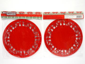 CENTROTAVOLA IN PANNO ROTONDO TRAFORATO NATURALE D. 33CM ROSSO