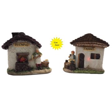 NEGOZIO ARTIGIANALE CON FIGURA E LUCI 12X4 H. 11CM ASSORTITO