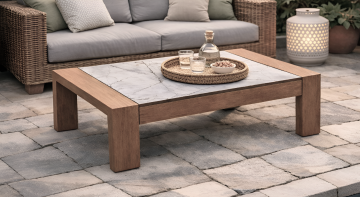 TAVOLINO DA ESTERNO MOD. SKY CM 110X60 H.40 ALLUMINIO EFFETTO LEGNO NATURALE 