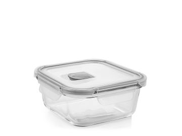 CONTENITORE IN VETRO QUADRATO CON COPERCHIO IN PLASTICA CON VALVOLA530ML