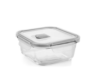 CONTENITORE IN VETRO QUADRATO CON COPERCHIO IN PLASTICA CON VALVOLA800ML