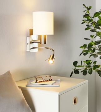 APPLIQUE PASTERI NICHEL SATINATO/BIANCO 15X19.5 H. 28.5CM - E27 1X40W 1X3.8W 1X320lm