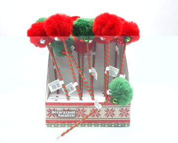 PENNA CON DECORAZIONE PON PON CON CAMPANELLINI ROSSO/VERDE