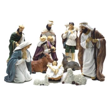 SET 11 PEZZI PRESEPE IN POLIRESINA COLORATO 14X11 H 29CM