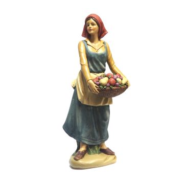 DONNA CON CESTO FRUTTA IN POLIRESINA H. 30CM