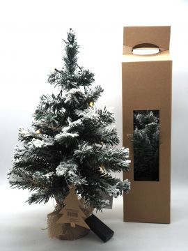 ALBERO NEVATO BASE IN JUTA H. 50CM CON 15 LUCE CALDA/BATTERIA 60TIPS