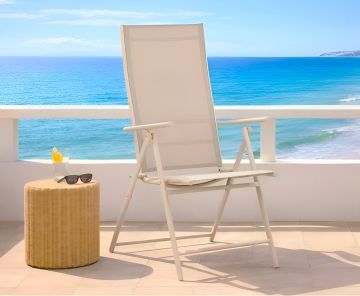 SEDIA PIEGHEVOLE DA ESTERNO MOD. LEVANZO METALLO ARGILLA E TEXTILENE BEIGE