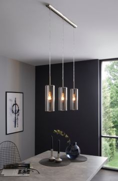 LAMPADARIO SELVINO NICHEL SATINATO/NERO TRASPARENTE 71X110CM - 3XE27 15W
