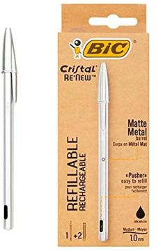 PENNA SFERA IN METALLO CRISTAL RE'NEW CON 2 RICAMBI REFILL NERA