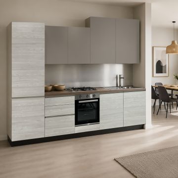 CUCINA MOD. FLO EVO E MOD. SKY CM 300X60 H.216 NOCE BIANCO E UTOPIA SETA VERSIONE SINISTRA