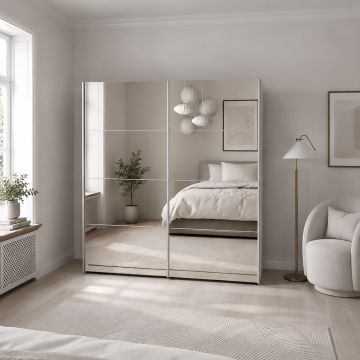 ARMADIO MOD. VERONA CM 183X61 H.200 BIANCO OPACO E SPECCHIO