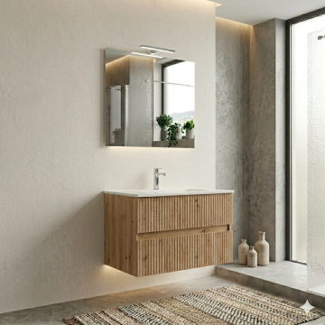 BAGNO COMPLETO MOD. ESSENTIA CM 81 ROVERE NATURALE CANNETTATO 