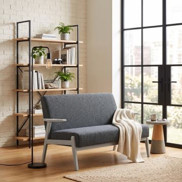 DIVANO 2 POSTI MOD. EGLE IN LEGNO BIANCO E TESSUTO GRIGIO