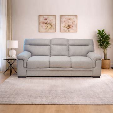 DIVANO 3 POSTI MOD. FLAVIA CON CARRELLO ESTRAIBILE IN TESSUTO GRIGIO CHIARO 