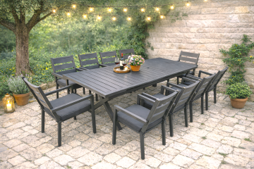 SET TAVOLO ALL. + 10 SEDIE DA ESTERNO MOD. BARLEY ALLUMINIO PRESSOFUSO ANTRACITE