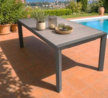 TAVOLO ALL.DA ESTERNO CM 195X100 ANTRACITE E PIANO EFFETTO LEGNO