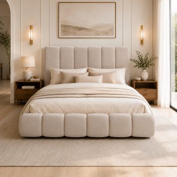 LETTO MATRIMONIALE CONTENITORE MOD. ORCHIDEA IN TESSUTO BEIGE