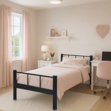 LETTO SINGOLO CON GIROLETTO IN METALLO NERO 