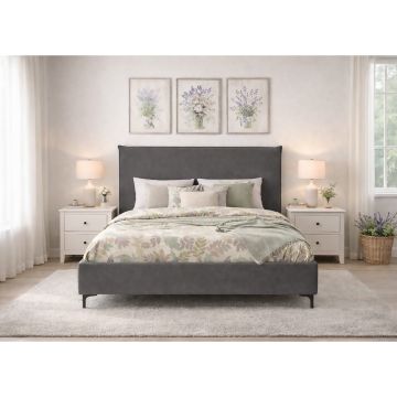 LETTO MATRIMONIALE CONTENITORE MOD. LINE IN TESSUTO GRIGIO SCURO