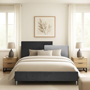 LETTO MATRIMONIALE CONTENITORE MOD. DUO IN TESSUTO GRIGIO