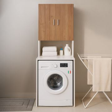 PORTA LAVATRICE SERIE LAVANDERIA BIANCO FIAMMATO E NOCE STELVIO