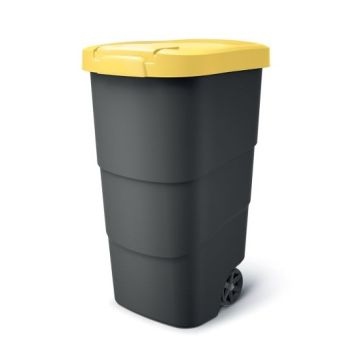 PORTARIFIUTI CON RUOTE 110LT CON COPERCHIO GIALLO 54X49CM H 85CM