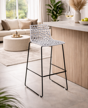 GRANDSOLEIL - SGABELLO MOD. SPIDER IN METALLO NERO E POLIPROPILENE GRIGIO PERLA 