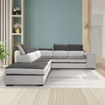 SALOTTO MOD. LUCIA CON PENISOLA REVERSIBILE IN TESSUTO GRIGIO BICOLORE