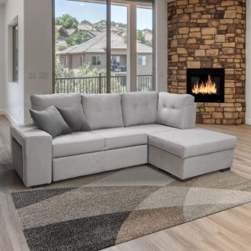 SALOTTO MOD. TIFFANY CON CARRELLO ESTRAIBILE IN TESSUTO BICOLORE GRIGIO CHIARO E GRIGIO SCURO