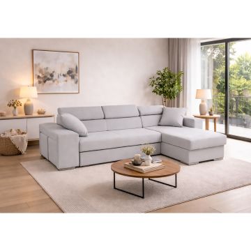 SALOTTO MOD. STILE PENISOLA DX IN TESSUTO GRIGIO CHIARO