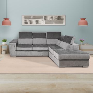 SALOTTO MOD. KARMA CON PENISOLA REVERSIBILE IN TESSUTO GRIGIO BICOLORE