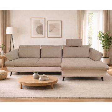 SALOTTO MOD. BALOU CON PENISOLA DX IN TESSUTO BEIGE